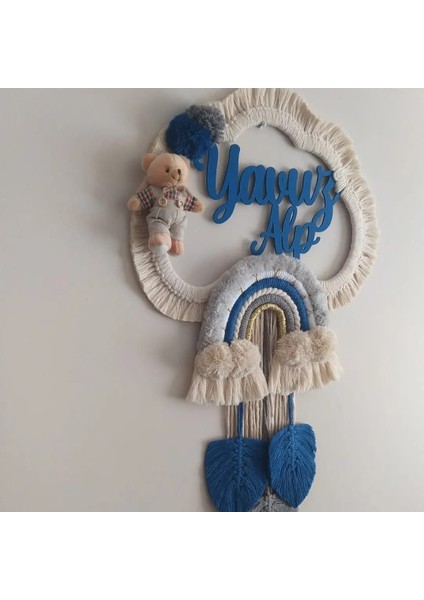 Makrome Bebek Çocuk Odası Isimlik Kapı Süsü Ayıcıklı Hediyelik