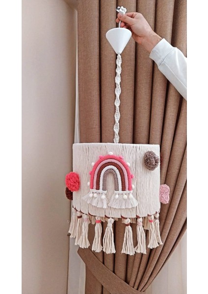 Gökkuşağı Ponpon Makrome Çocuk Odası Avize