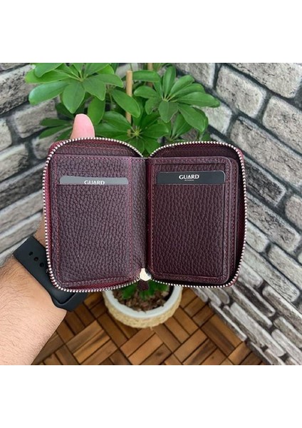 Hakiki Deri Unisex Bordo Fermuarlı Mini Cüzdan (T259) fiyatları