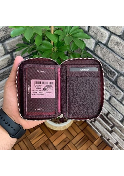 Hakiki Deri Unisex Bordo Fermuarlı Mini Cüzdan (T259) fırsatları