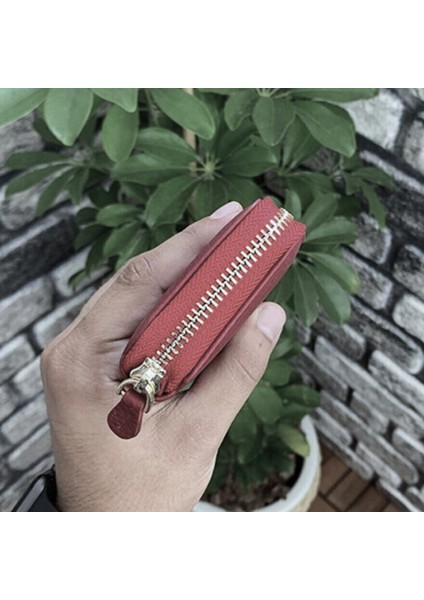 Hakiki Deri Unisex Bordo Fermuarlı Mini Cüzdan (T259) indirimleri