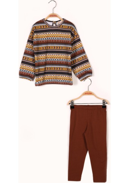 Kız Çocuk Etnik Desenli Sweatshirt ve Tayt Takım (2-7yaş)