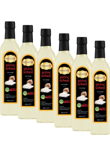 Pirinç Sirkesi 500 ml x 6 Adet Doğal Fermantasyon İçilebilir Katkısız Cam Şişe