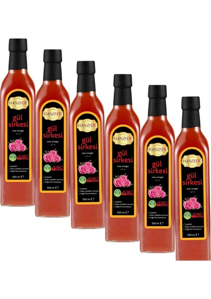 Gül Sirkesi 500 ml x 6 Adet Doğal Fermantasyon İçilebilir Katkısız Cam Şişe