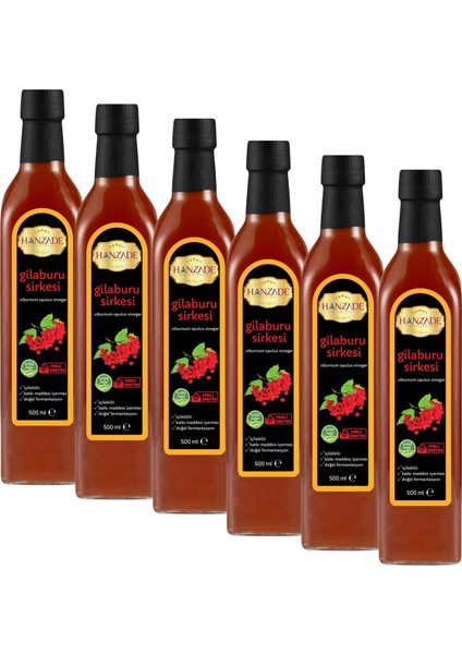 Gilaburu Sirkesi 500 ml x 6 Adet Doğal Fermantasyon İçilebilir Katkısız Cam Şişe