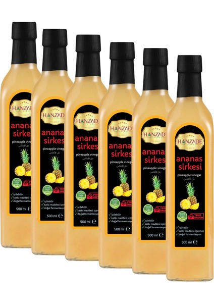 Ananas Sirkesi 500 ml x 6 Adet Doğal Fermantasyon İçilebilir Katkısız Cam Şişe