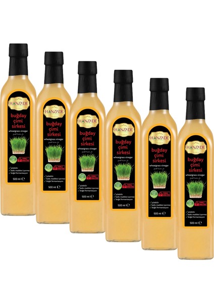 Buğday Çimi Sirkesi 500 ml x 6 Adet Doğal Fermantasyon İçilebilir Katkısız Cam Şişe