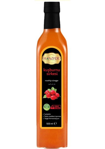 Kuşburnu Sirkesi 500 ml Doğal Fermantasyon İçilebilir Katkısız Cam Şişe
