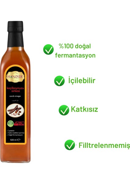 Hanzade Bitkisel Keçiboynuzu Sirkesi 500 ml Doğal Fermantasyon İçilebilir Katkısız Cam Şişe