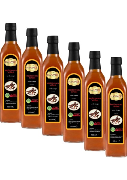 Keçiboynuzu Sirkesi 500 ml x 6 Adet Doğal Fermantasyon İçilebilir Katkısız Cam Şişe