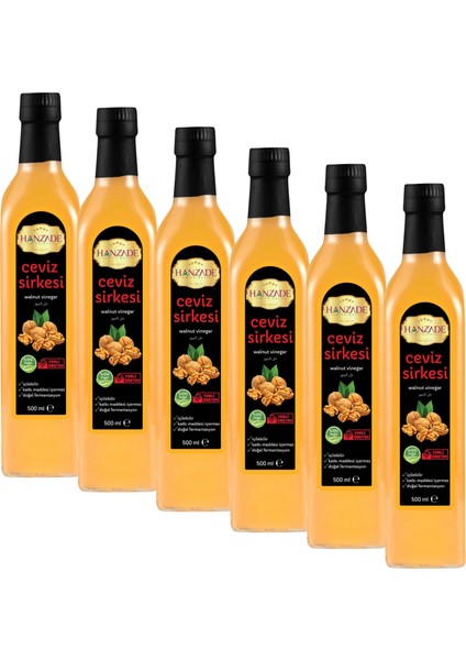 Ceviz Sirkesi 500 ml x 6 Adet Doğal Fermantasyon İçilebilir Katkısız Cam Şişe
