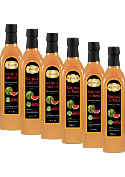 Karpuz Sirkesi 500 ml x 6 Adet Doğal Fermantasyon İçilebilir Katkısız Cam Şişe
