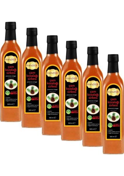 Çam Kozalağı Sirkesi 500 ml x 6 Adet Doğal Fermantasyon İçilebilir Katkısız Cam Şişe