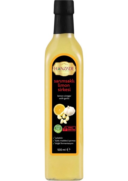 Sarımsaklı Limon Sirkesi 500 ml Doğal Fermantasyon İçilebilir Katkısız Cam Şişe