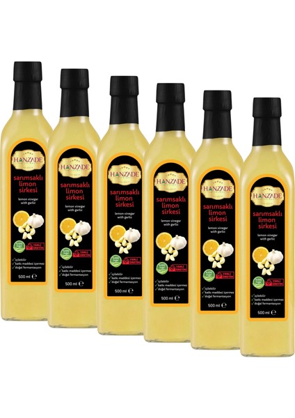 Sarımsaklı Limon Sirkesi 500 ml x 6 Adet Doğal Fermantasyon İçilebilir Katkısız Cam Şişe