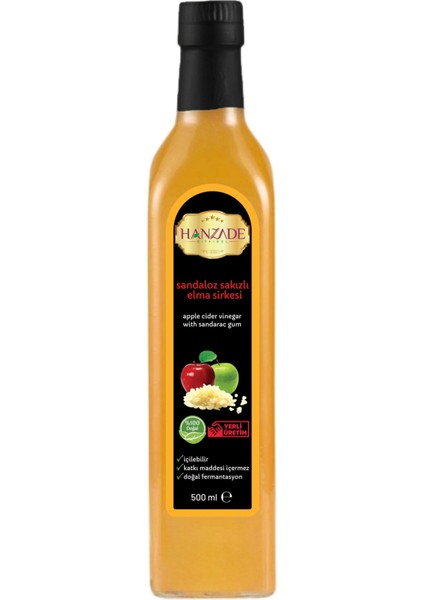 Sandaloz Sakızlı Elma Sirkesi 500 ml Doğal Fermantasyon İçilebilir Katkısız Cam Şişe