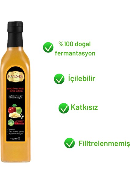 Sandaloz Sakızlı Elma Sirkesi 500 ml x 6 Adet Doğal Fermantasyon İçilebilir Katkısız Cam Şişe fiyatları