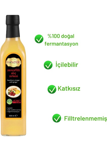 Hanzade Bitkisel Zencefilli Alıç Sirkesi 500 ml Doğal Fermantasyon İçilebilir Katkısız Cam Şişe