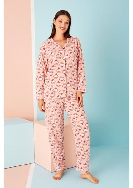 Bayan Kışlık Welsoft Peluş Inci Polar Düğmeli Pijama Takımı 'ipeksi Doku'