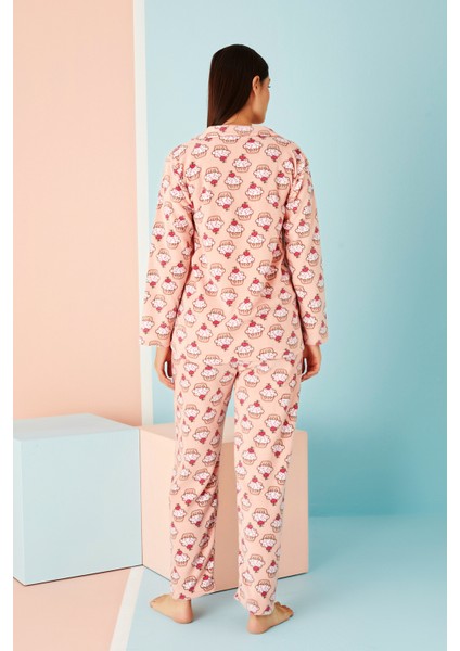 Bayan Kışlık Welsoft Peluş Inci Polar Düğmeli Pijama Takımı 'ipeksi Doku'