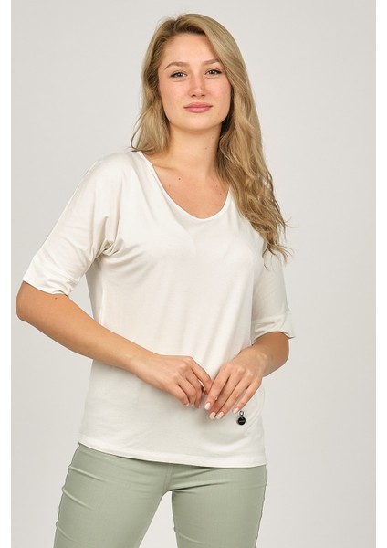 Kadın V Yaka Bluz 6690201 Ekru modelleri