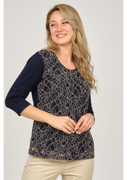 Kadın Desenli Bluz 6690302 Lacivert