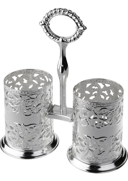 Ingiliz Gümüşü Çift Bölmeli Çatal Bıçak Sunumluk 17.5 x 21 cm