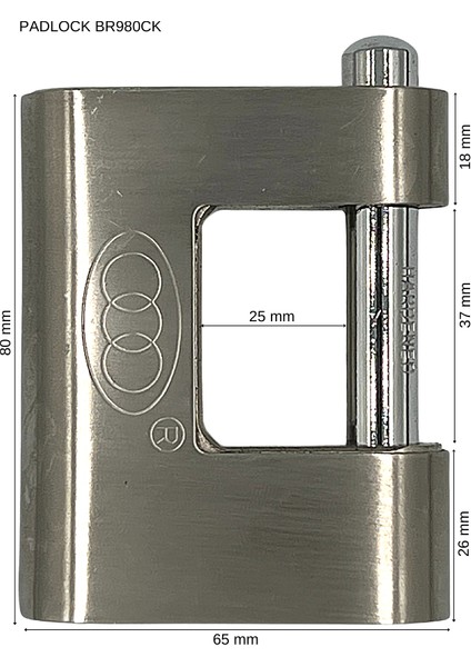 Padlock Asma Kilit Çelik Takviyeli Yatay Krom 65 mm