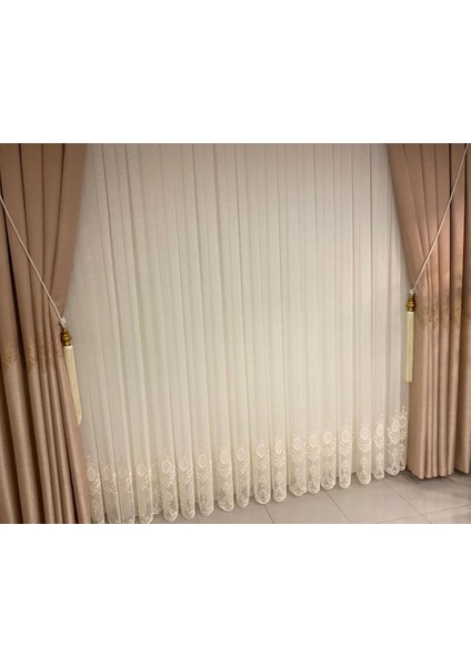 Nivemeshome Ren Nakışlı Krem 1/3 Sık Pile Tül Perde Apm fırsatları