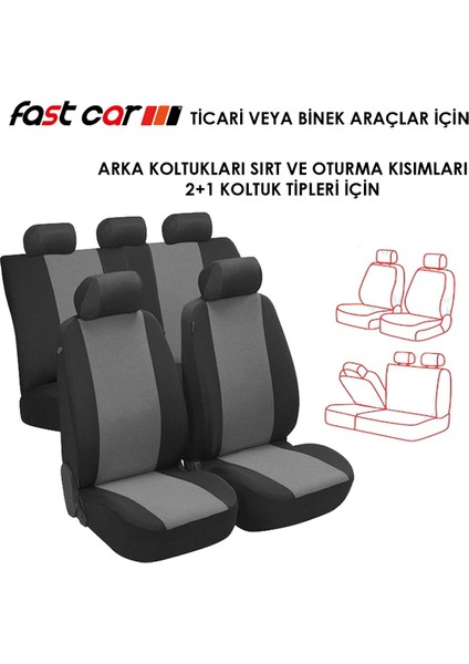 Fiorino Oto Koltuk Kılıfı Arka Koltuklar 2+1 Model Gri Siyah