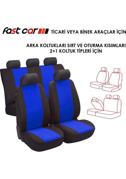 Fiorino Oto Koltuk Kılıfı Arka Koltuklar 2+1 Model Mavi Siyah