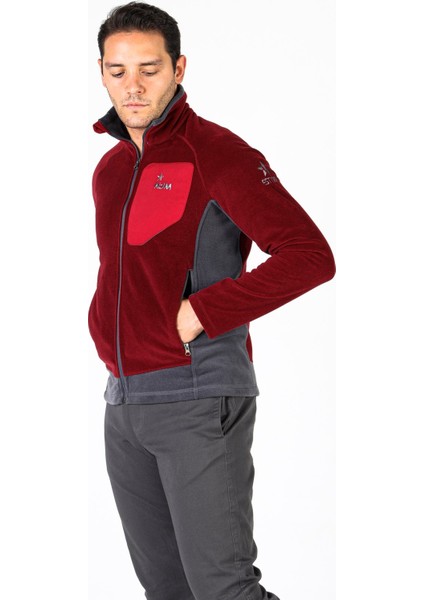 Erkek Polar Bordo Hırka Mont Tam Fermuar Gizli Cep Sweatshirt Slim Feet