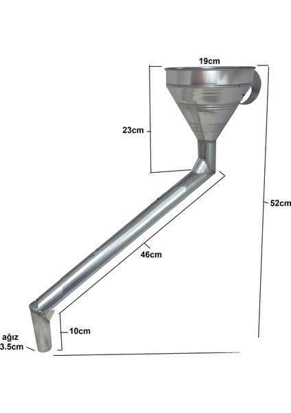 52 cm Galveniz Metal Dirsekli Huni 19CM Büyük Boy Kocaman Tamirci Hunisi Yağ Hunisi