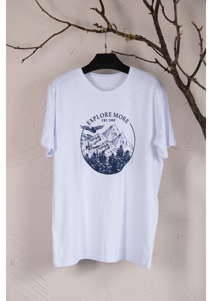 Sıfır Yaka Büyük Beden Baskılı Penye Erkek T-Shirt