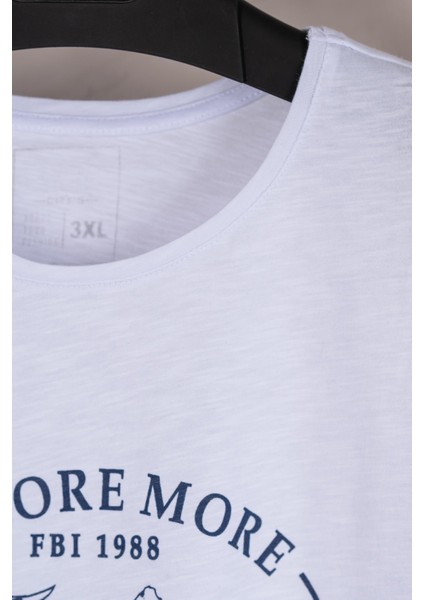 Sıfır Yaka Büyük Beden Baskılı Penye Erkek T-Shirt