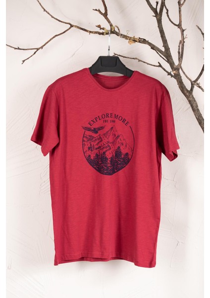 Sıfır Yaka Büyük Beden Baskılı Penye Erkek T-Shirt