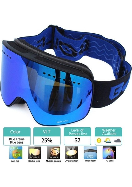Çift Katmanlı Mavi Manyetik Lensli Anti-Sis Özellikli UV400 Snowboard Kayak Gözlüğü fiyatları