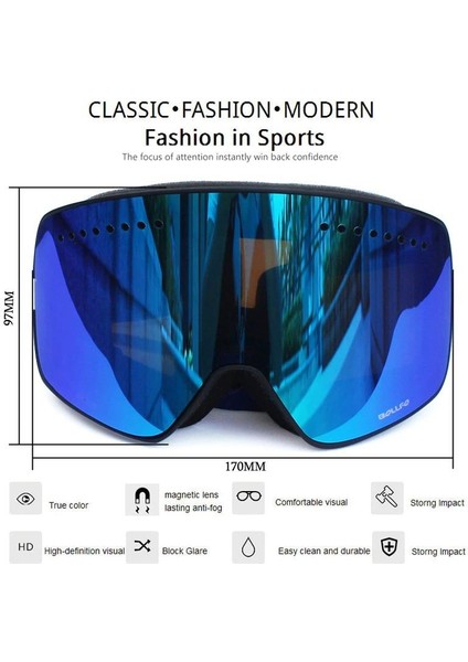 Çift Katmanlı Mavi Manyetik Lensli Anti-Sis Özellikli UV400 Snowboard Kayak Gözlüğü modelleri
