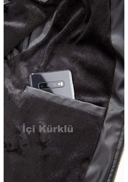 NorthFashion Erkek Siyah Slim Fit İçi Kürklü Su Geçirmez Şişme Deri Ceket & Mont fırsatları