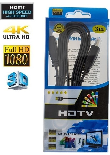 e Flat Hdmı Kablo Yassı Kablo 1.4V Full Hd 4K 3D 3m