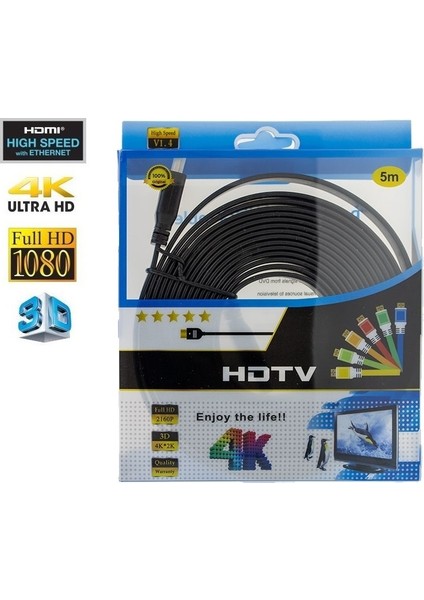 e Flat Hdmı Kablo Yassı Kablo 1.4V Full Hd 4K 3D 5m