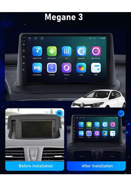 Renault Megane 3 Android Multimedya 9 Inc Hd IPS Ekran 2GB/32GB Kamera Hediyeli indirimleri