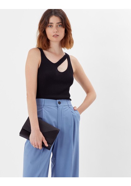 Satin Foldover Clutch Siyah