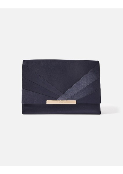 Satin Foldover Clutch Çanta Lacivert