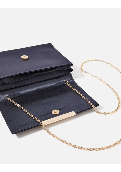 Satin Foldover Clutch Çanta Lacivert modelleri