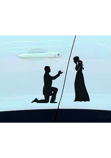 Evlenme Teklifi Araba Sticker Yapıştırması Siyah Renk 17 cm