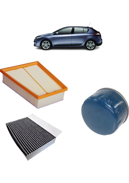 Renault Megane 3 3Lü Karbon Filtre Bakım Seti 1.6 16 Valf 2008-2018 KİT1098E