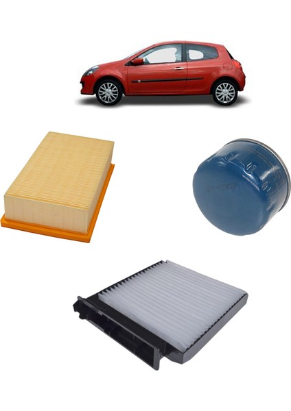 Renault Clio 3 1.4-1.6 16 Valf Filtre Yağ Bakım Seti 2005-2014 3Lü KİT1045A
