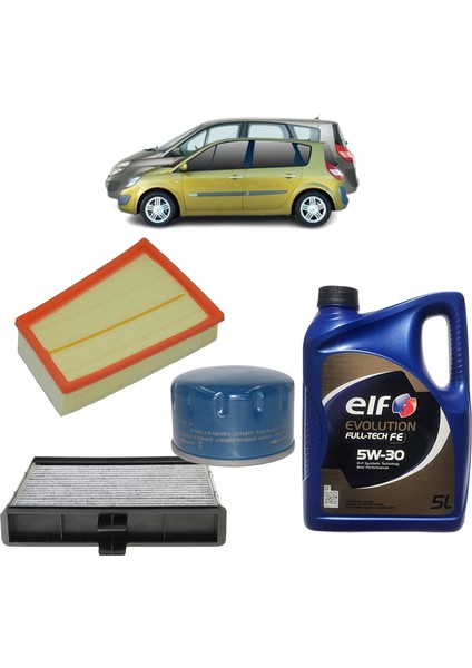 Renault Scenic ve GrandScenic 1.5 Dci 85 Beygir Filtre Yağ Bakım Seti 2005-2008 3Plus Karbon KİT1345
