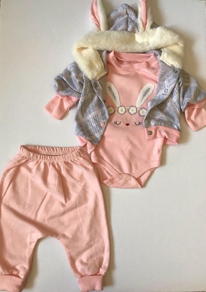 Tavşan Kulaklı Peluş Şapkalı Hırkalı Pantolonlu Çıtçıtlı Body %100 Organik Pamuklu fiyatları
